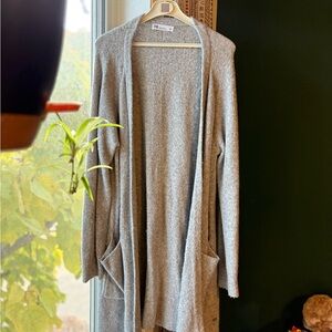 Fig Soft Grey Open Front Merino Wool Blend Cardigan with Pockets
